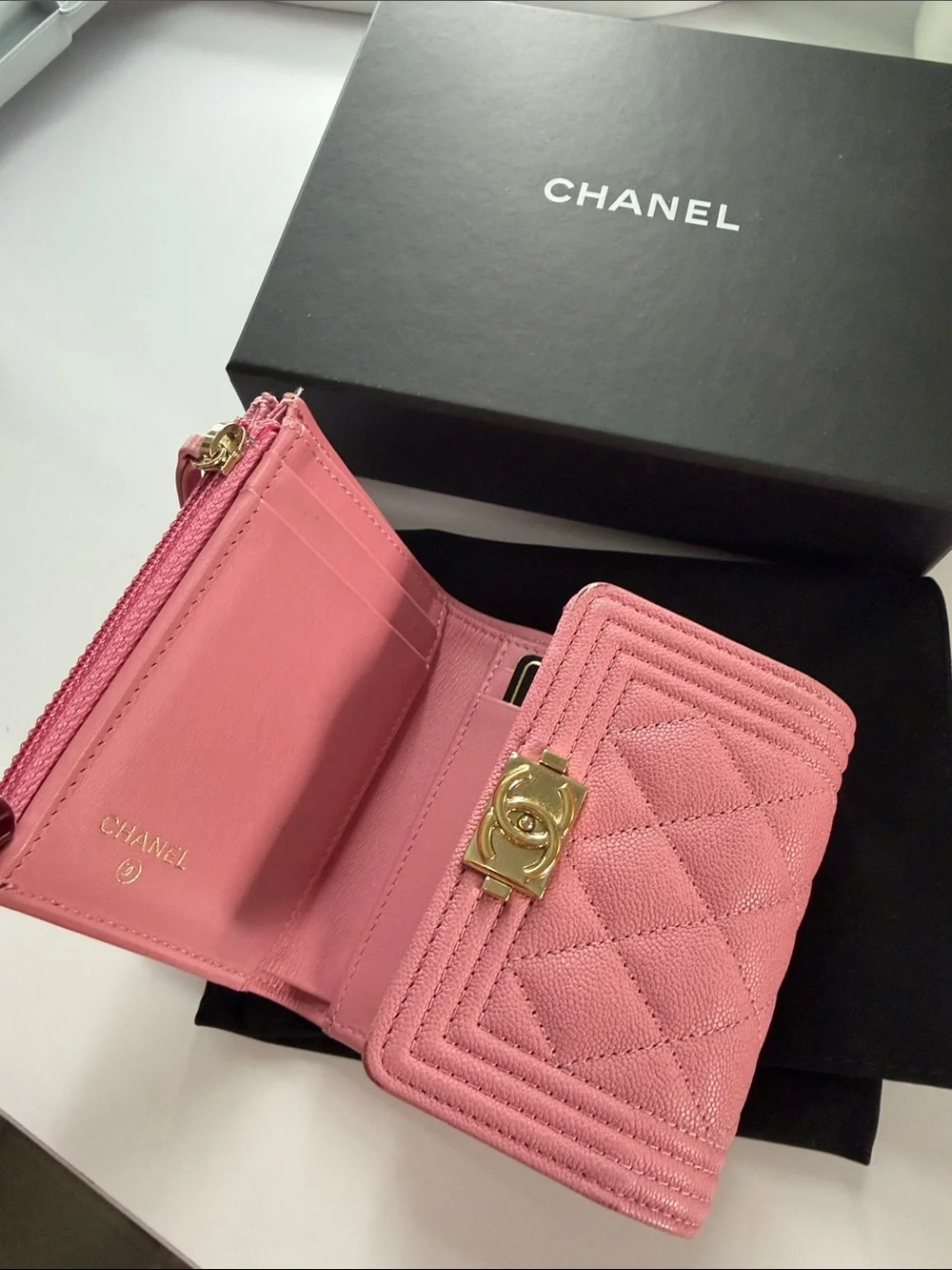 CHANEL Pink Quilted Leather Wallet w